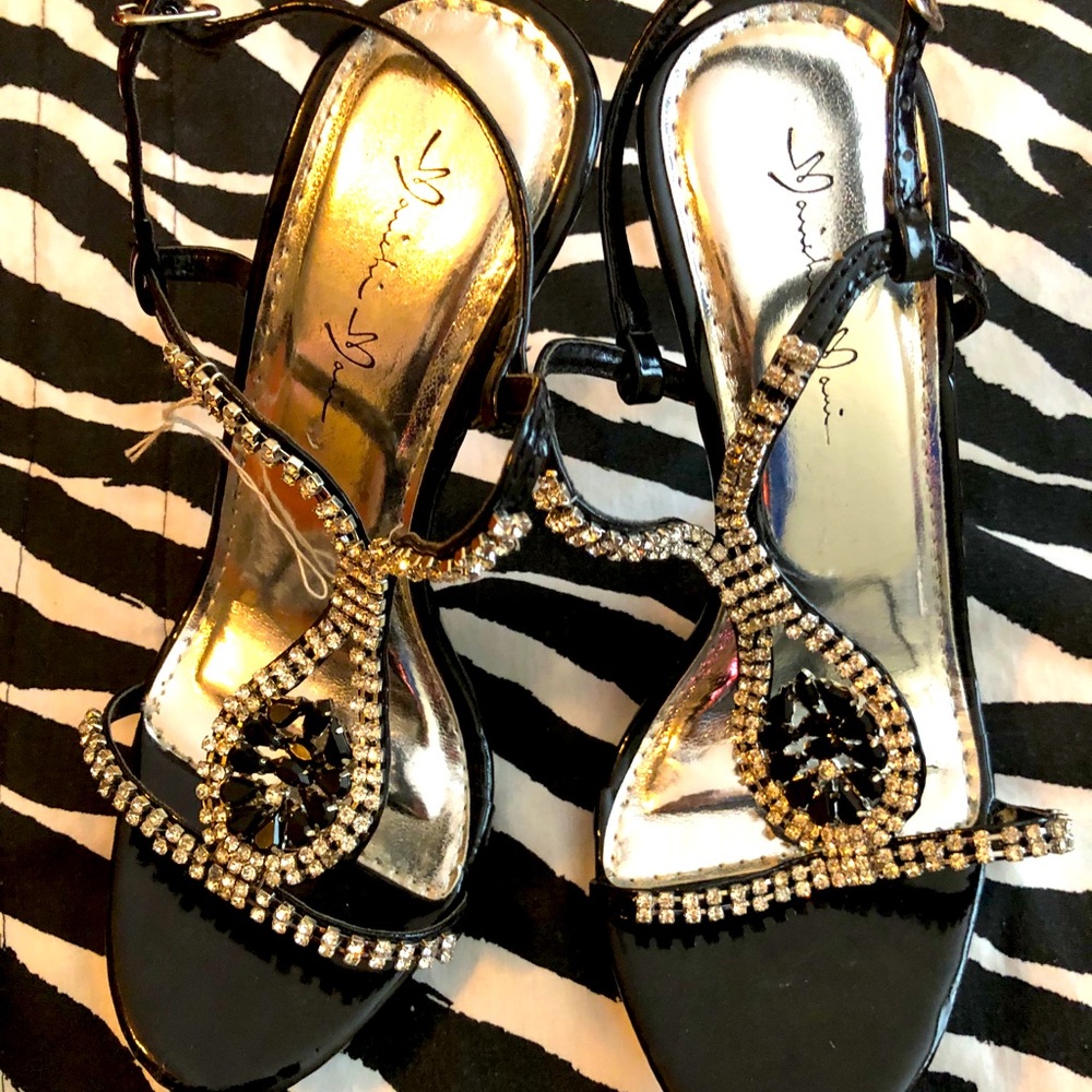 Black Silver Studded Sandal High Heels Size 7